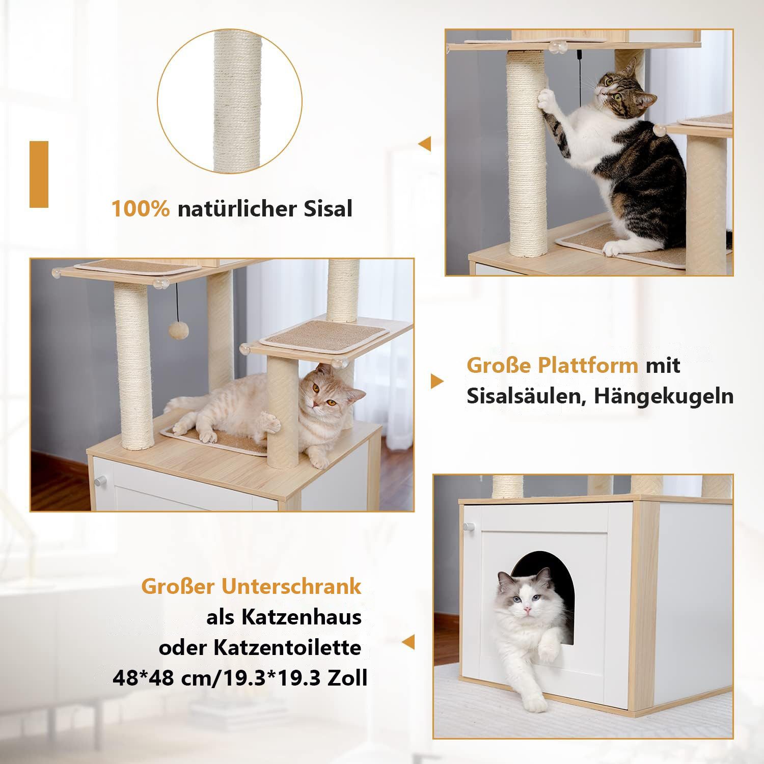 Thumbnail - Vankel Kratzbaum Moderner Katzenbaum, Katzenhaus& Katzentoilette in einem, Katzenhaus& Katzentoilette in einem