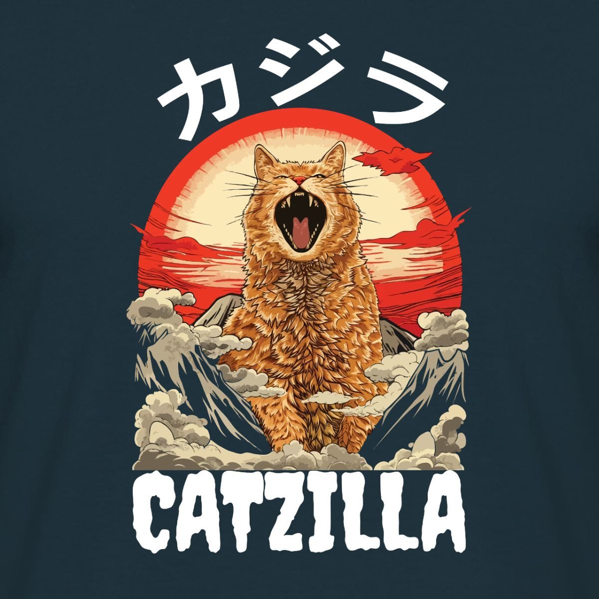 Spreadshirt T-Shirt Riesige Brüllende Katze, Japanisch Inspirierter Look Männer T-Shirt (1-tlg)