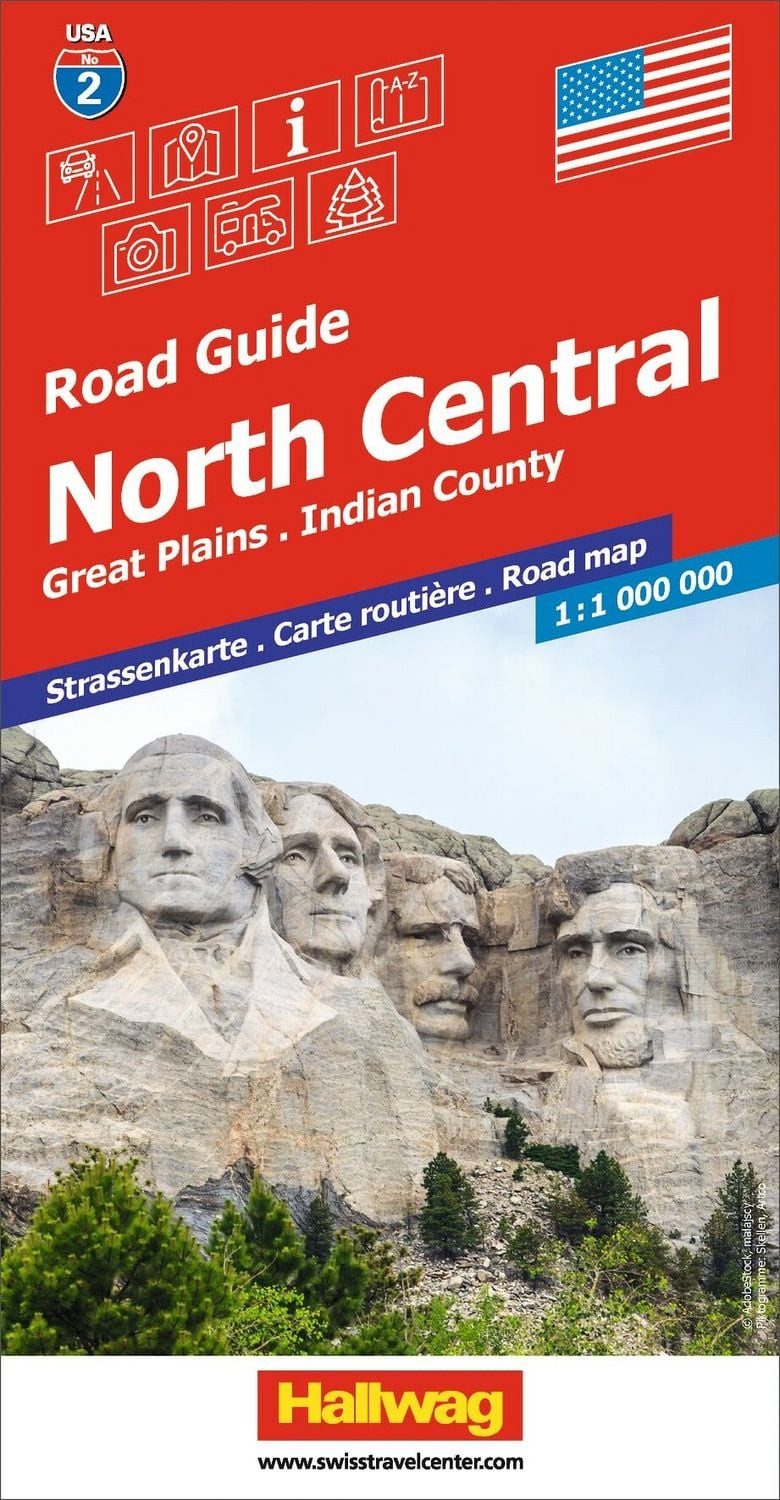 Hallwag Strassenkarte USA, North Central 1:1 Mio. / diverse, Mit Badlands, Bighorn, Black Hills, Mt. Rushmore. Inkl. Stadtpläne, Ortsverzeichnis und Reiseinformationen