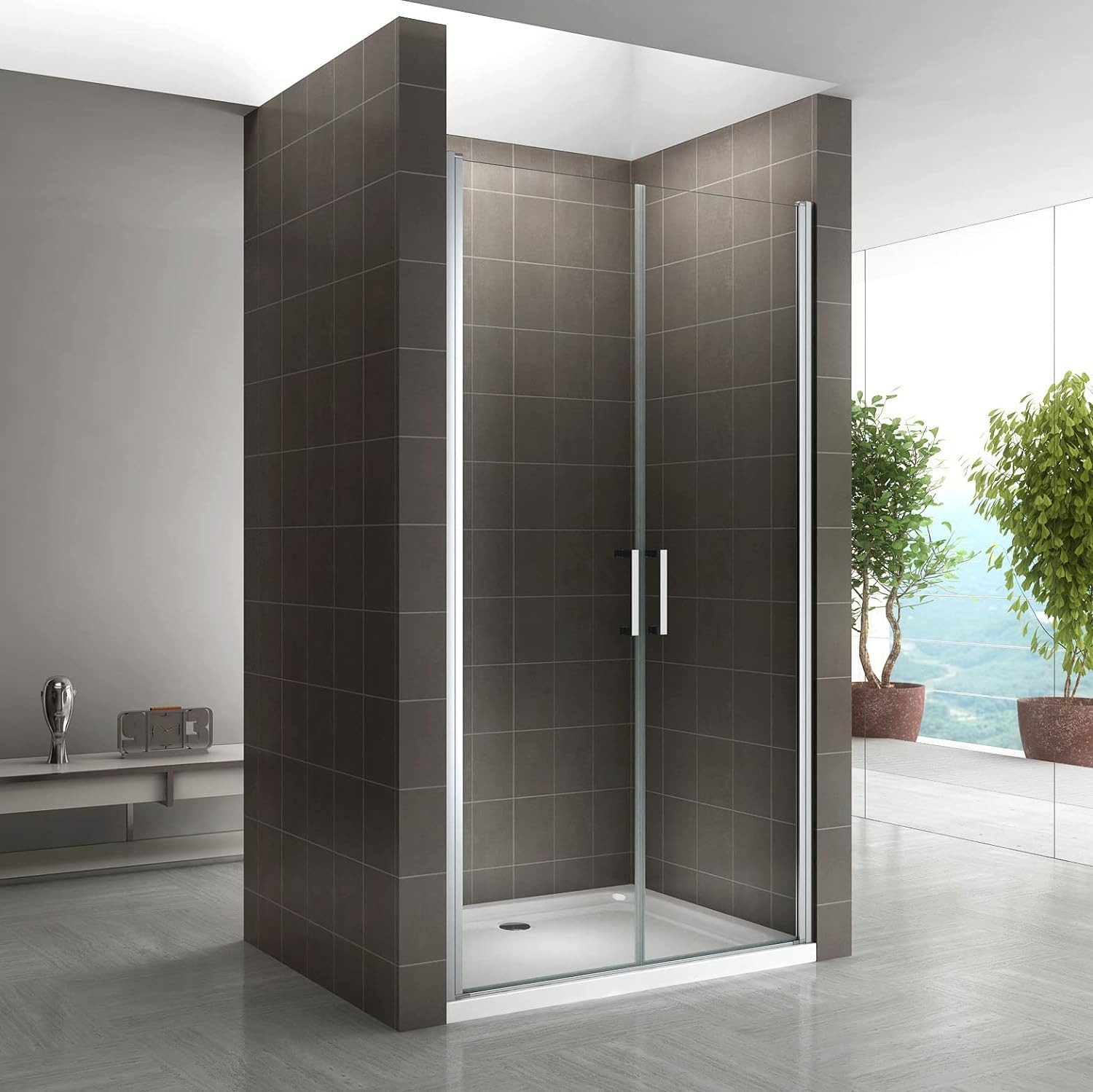 i-flair Dusch-Doppelflügeltür Duschtür Lara mit Pendeltüren aus durchsichtigem ESG Sicherheitsglas, 68x180 cm, 6 mm Sicherheitsglas