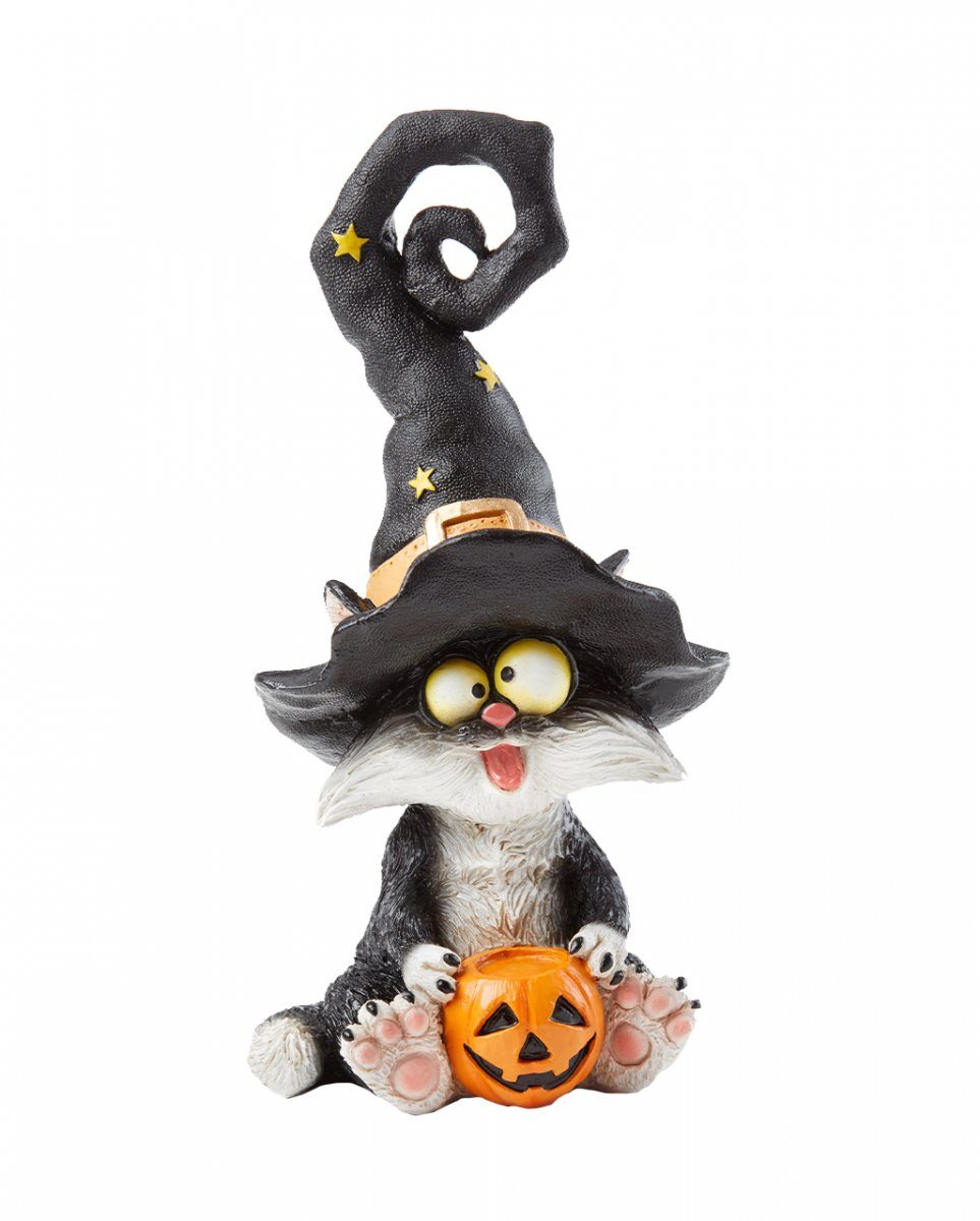 Horror-Shop Dekofigur Katzen Halloween Figur mit Hexenhut & Pumpkin 19 c