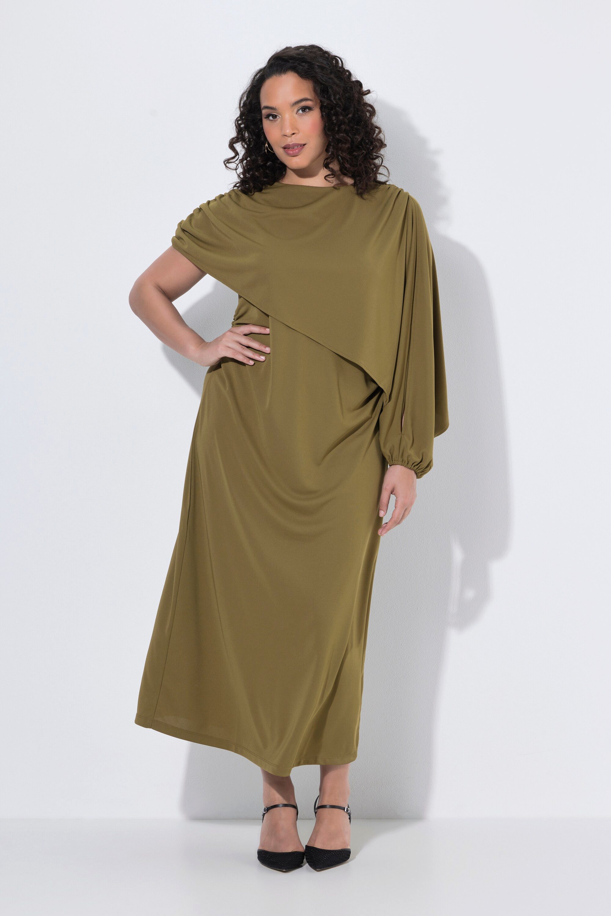 Ulla Popken Abendkleid Maxikleid Cape Rundhals Langarm/Halbarm