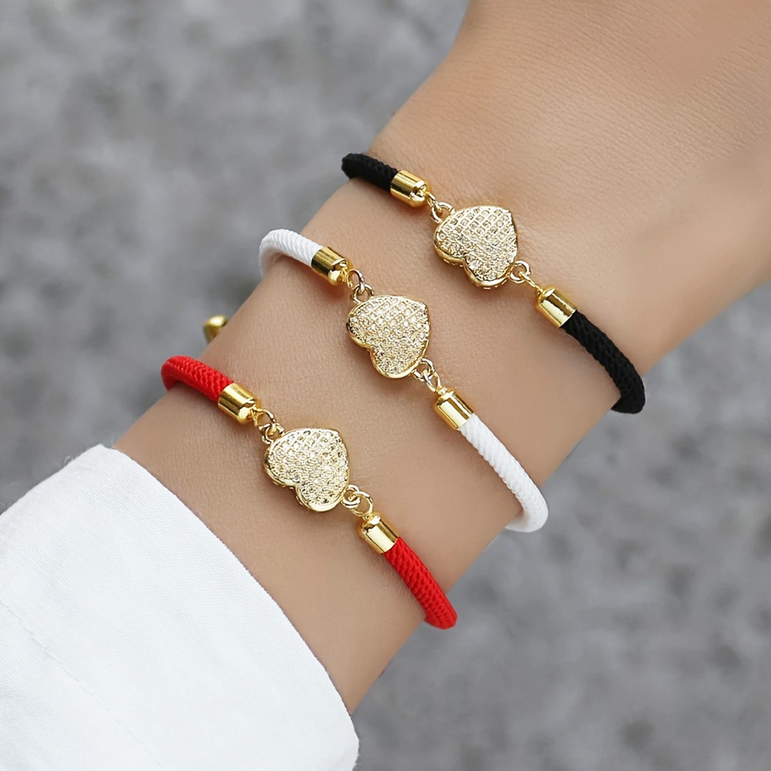 KARMA Armband Damen Textil Herz Zirkon Lebensbaum verstellbar 15–22 cm (Ges günstig online kaufen