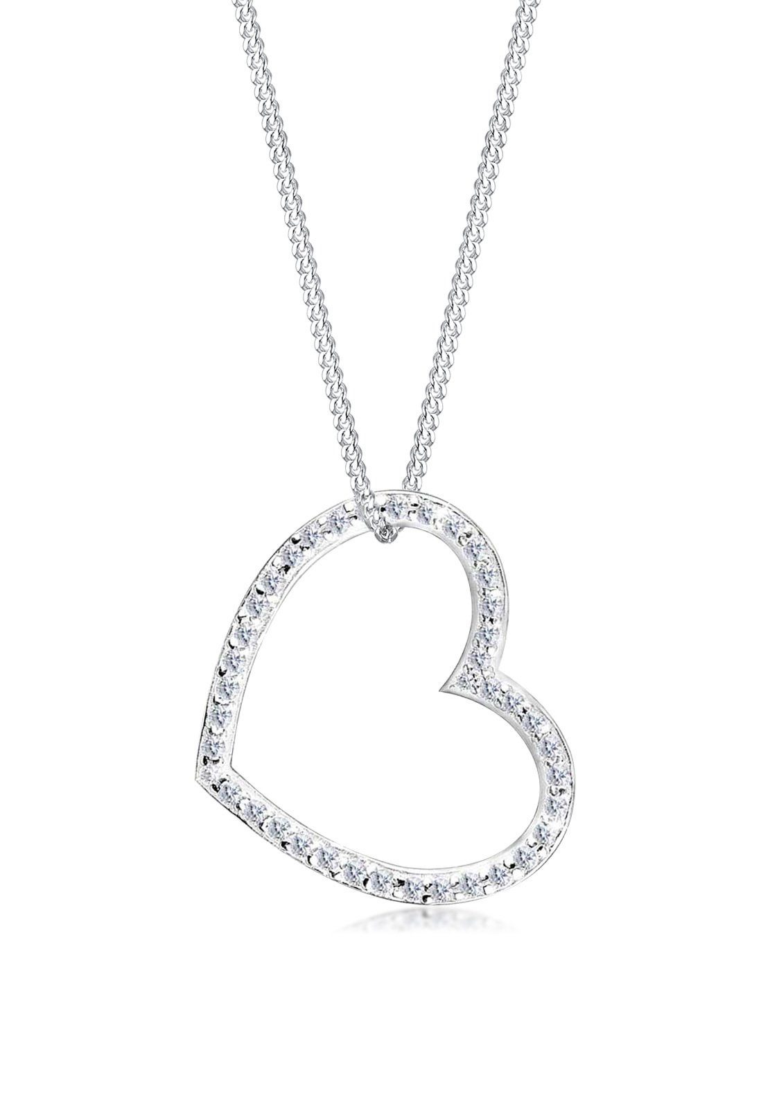 Kette mit Anhänger Herz Zirkonia Weiß 925 Sterling Silber