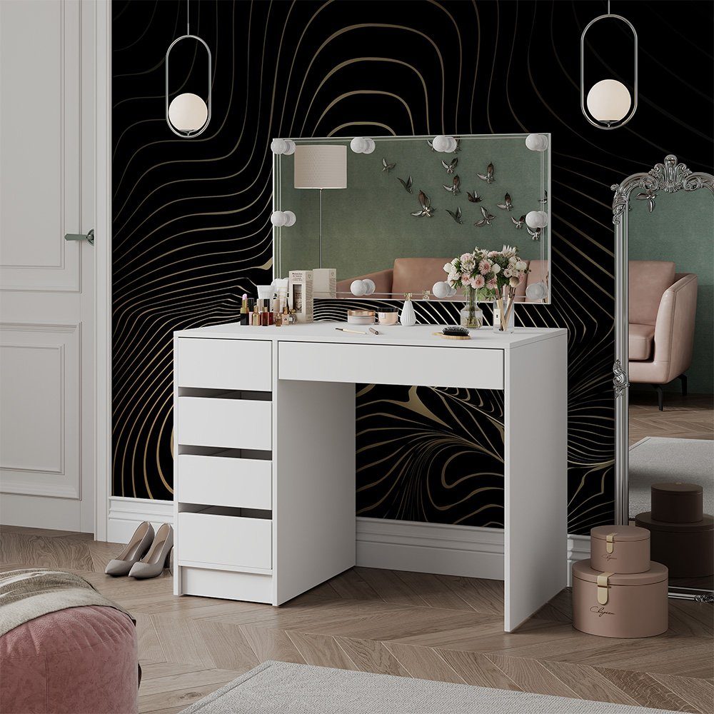 Vicco Schminktisch Thalia, Weiß Hochglanz, 100 cm mit LED Beleuchtung günstig online kaufen