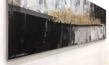 WandbilderXXL XXL-Wandbild Silver Fire 210 x 70 cm, Abstraktes Gemälde, handgemaltes Unikat