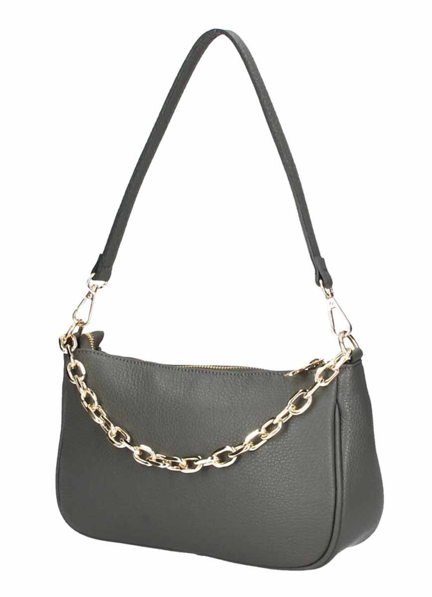 ITALYSHOP24 Schultertasche Made in Italy DAMEN LEDER TASCHE Pochette mit Kette CrossOver City Bag, Handtasche Umhängetasche Clutch Ledertasche Bodybag Schmucktasche