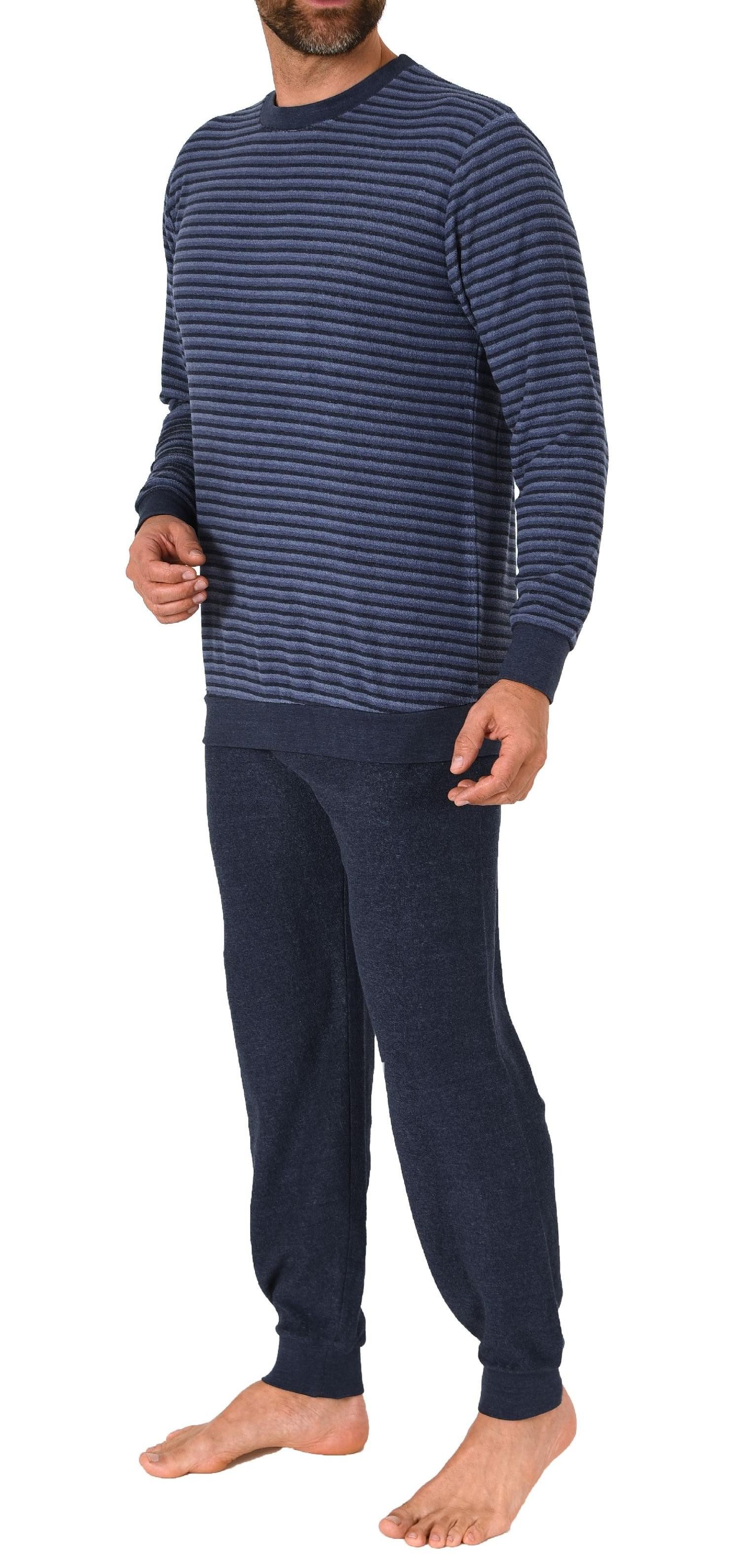 Trend by Normann Pyjama Herren Frottee Schlafanzug mit Bündchen in Streifenoptik