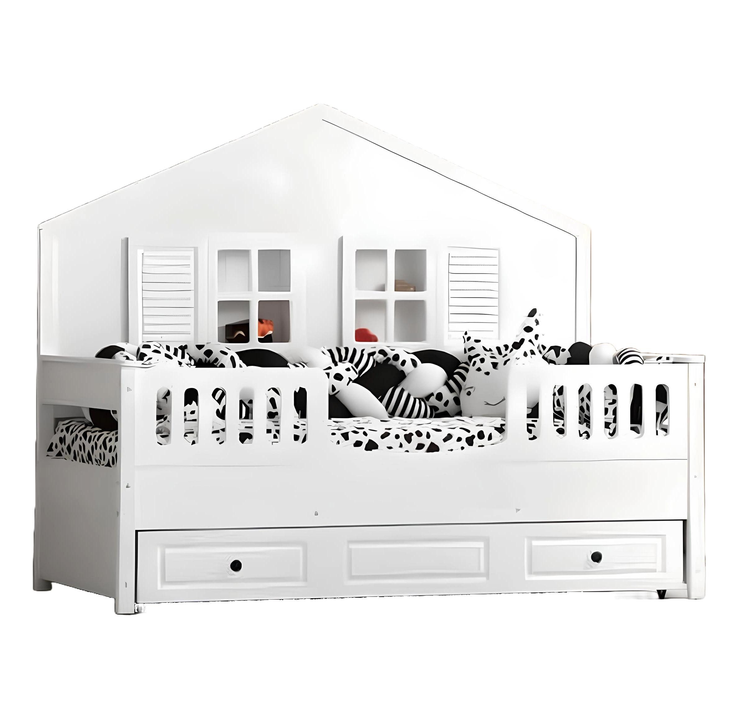 Xlmoebel Kinderbett Ausziehbares Holzbett in Weiß für Kinder mit praktischem Design (Bett, 1-tlg., Bett), Hergestellt in Europa