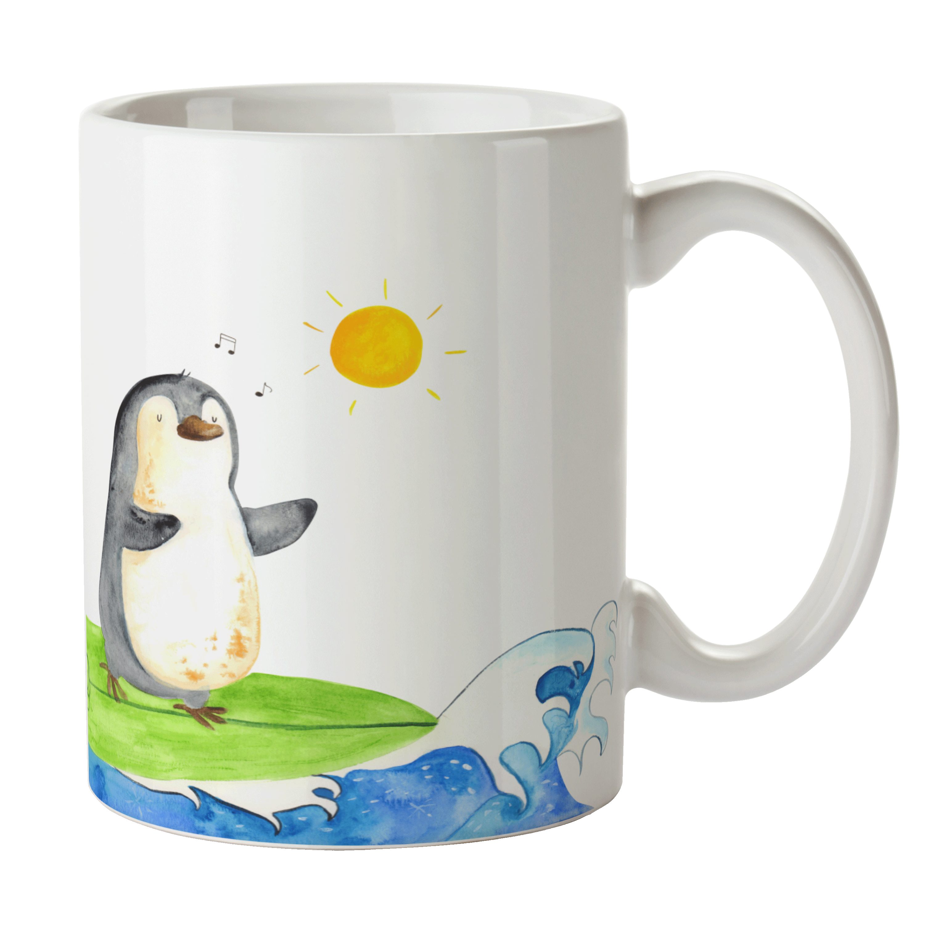 Mr. & Mrs. Panda Tasse Pinguin Surfer - Weiß - Geschenk, surfen, Pinguine, Geschenk Tasse, T, Keramik