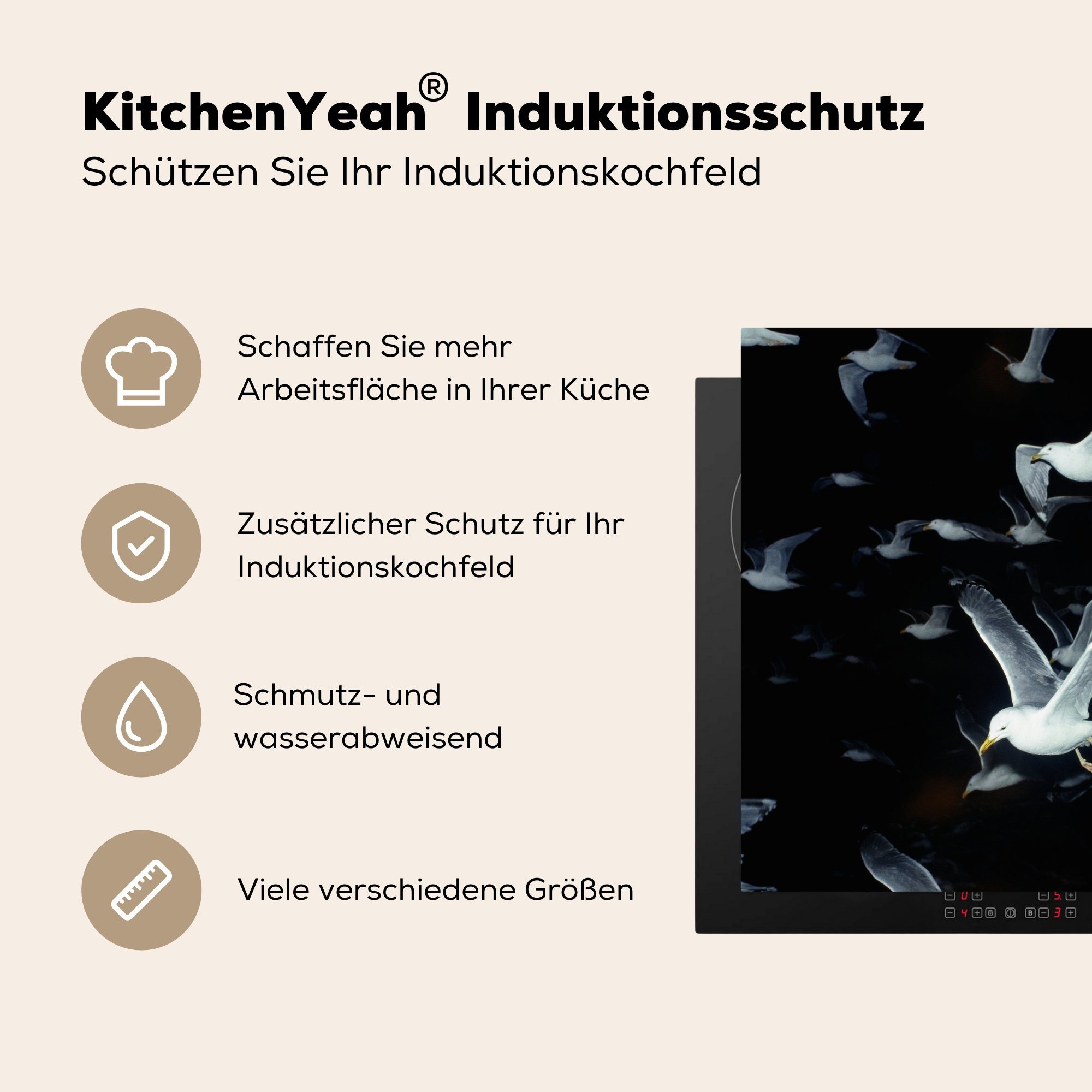 MuchoWow - küche, die - (1 Schwarz Vinyl, Vogel für tlg), Induktionsmatte Schwarm, 59x52 cm, Ceranfeldabdeckung Herdblende-/Abdeckplatte