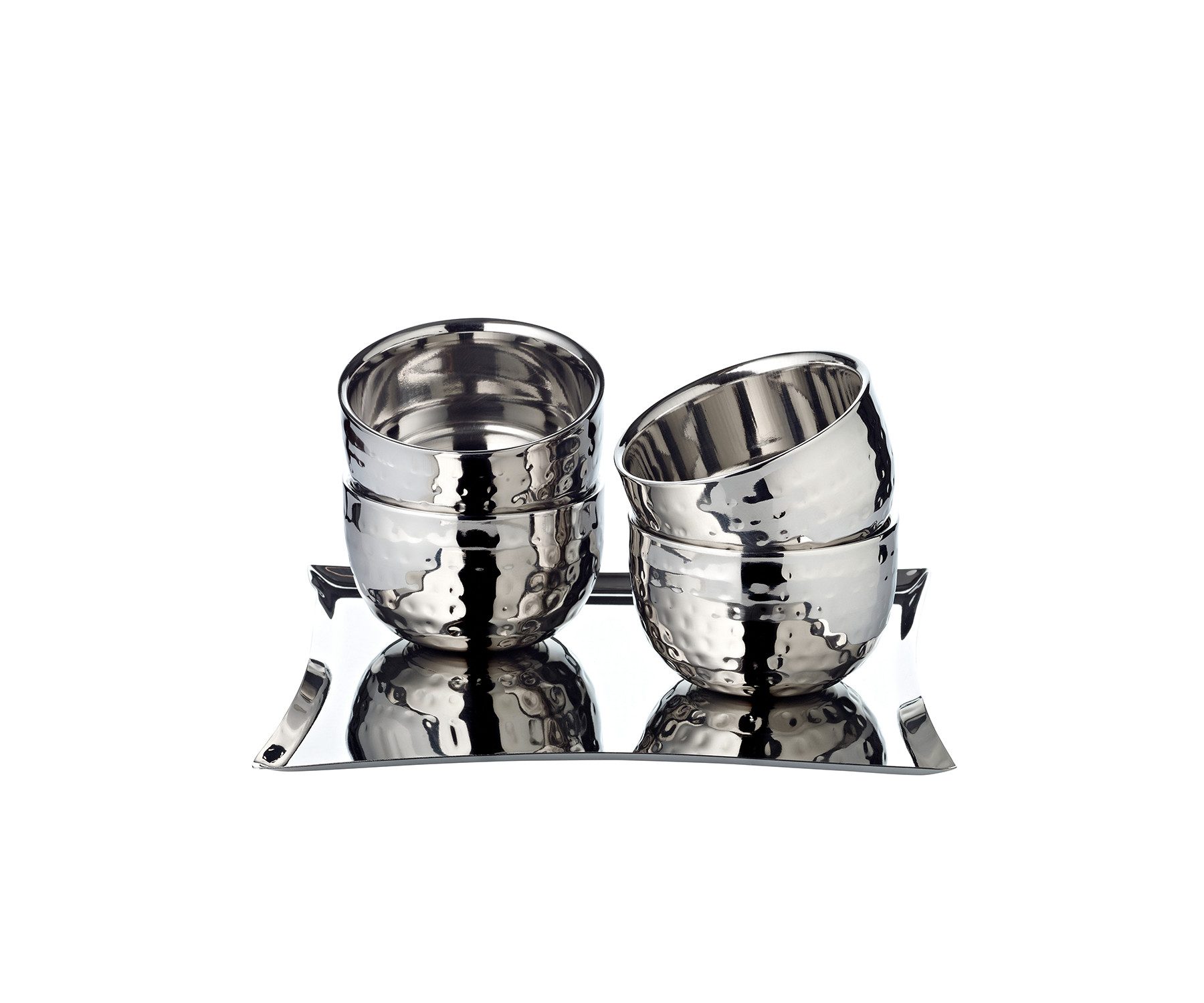 EDZARD Servierschale Madeleine, 4er-Set Schale mit Tablett, Edelstahl, doppelwandig, H 5 cm