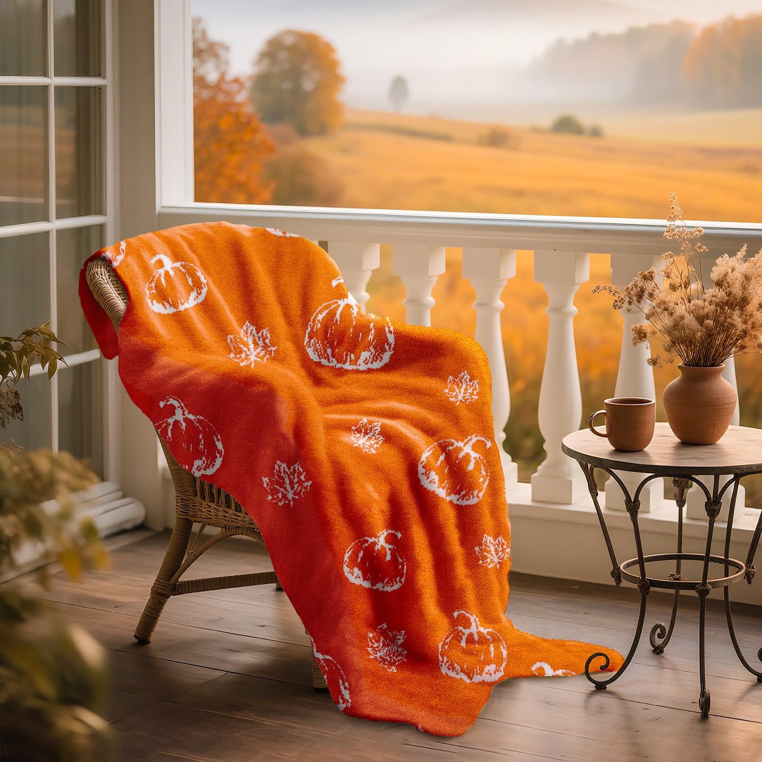Wohndecke Herbst Kürbisse Decke, Kürbis & Blätter Halloween Decken, FOUORTUNATE-BEE, Weiche Überwurfdecke für Sofa & Bett, Halloween Dekoration, 130x150 cm – Bild 5 von 5