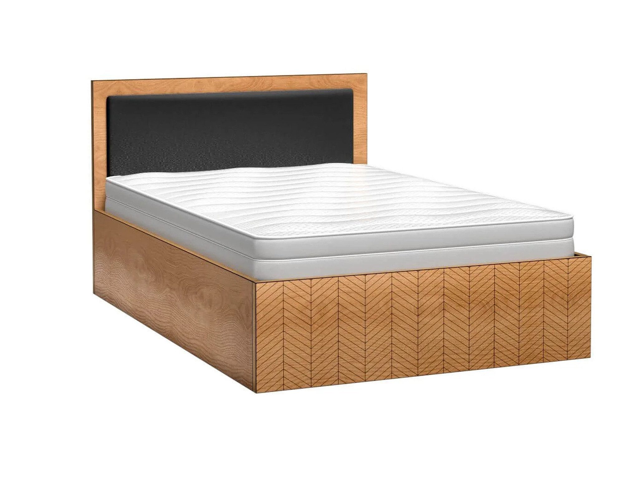 Beautysofa Bett FUN F-12, 140x200 oder 160x200 mit Stauraum, Bettkasten, Bettkasten und Gasdruckfeder – Karamell-Eiche