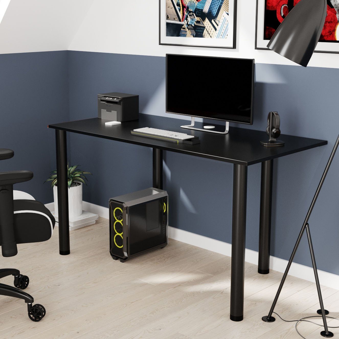 AKKE Schreibtisch, Schreibtisch mit schwarze Beinen 2mm PVC Kantenumleimung