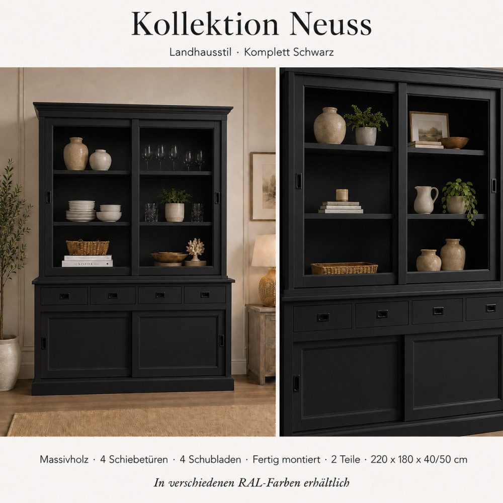 Wohnpalast Vitrine Vitrinen Schrank Neuss 180 cm schwarz - Vitrine mit Schiebetüren