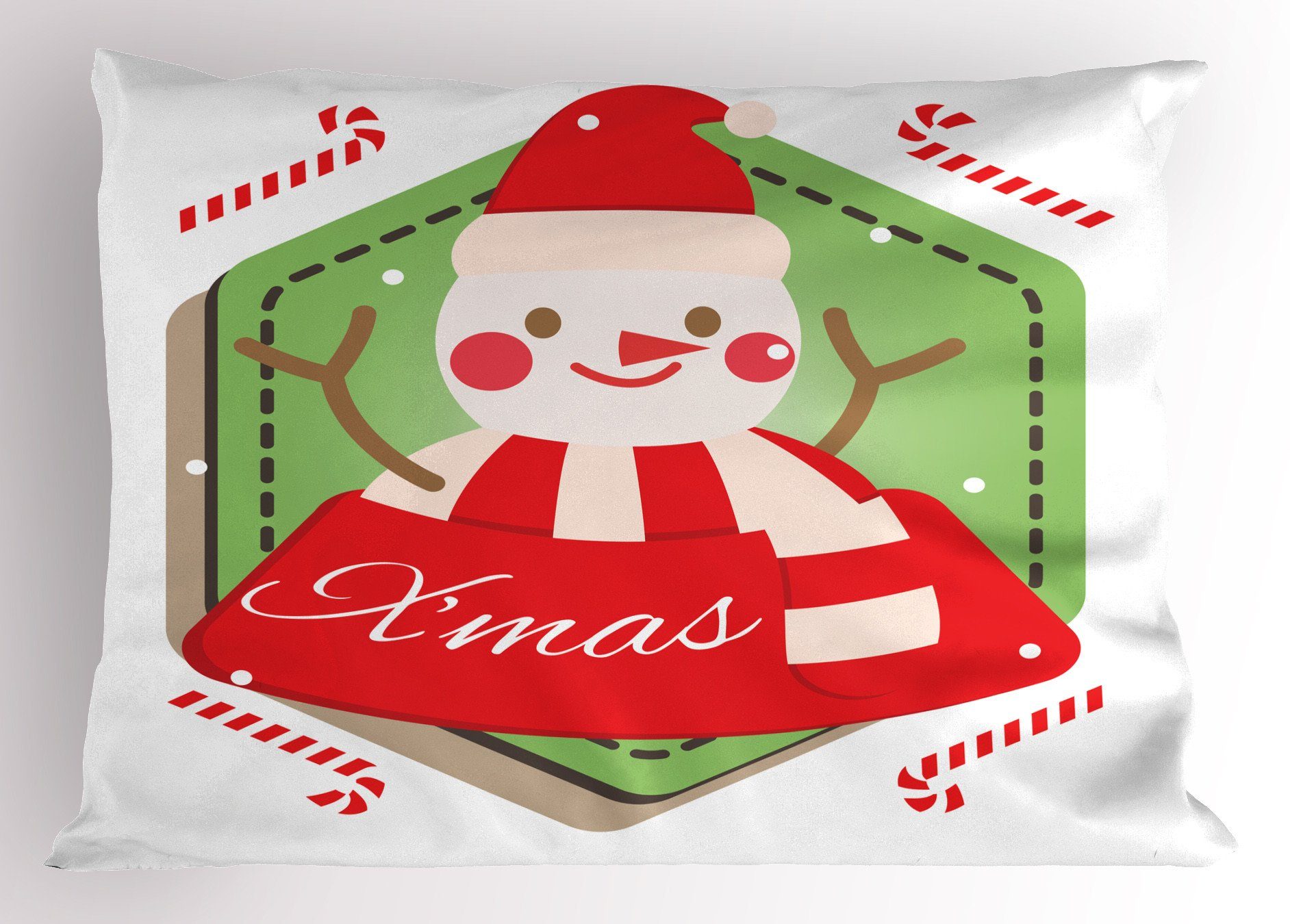 Weihnachten Cane Size Dekorativer Candy Kissenbezüge Standard (1 Stück), Abakuhaus King Kissenbezug, X'mas Gedruckter Snowman
