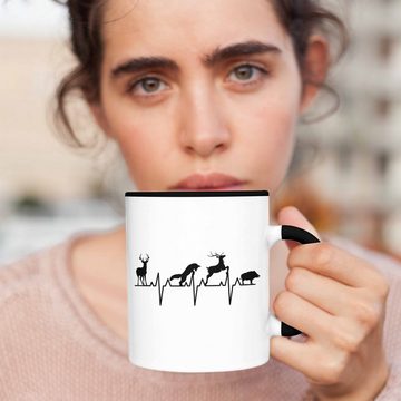 Trendation Tasse Trendation - Jäger Geschenke für Männer Tasse Geschenkidee Herzschlag Reh Wildschwein Hund