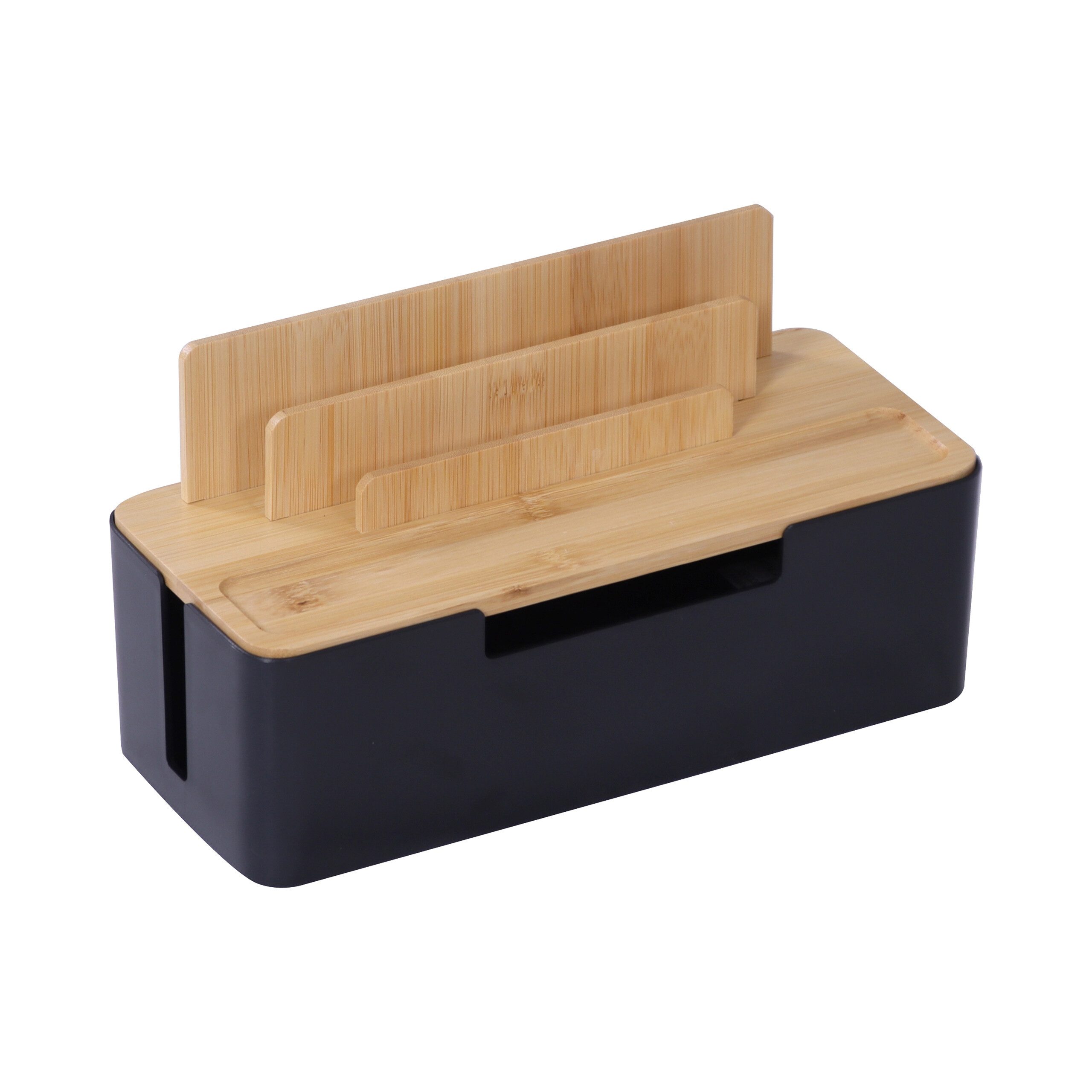 relaxdays Kabelbox mit Handyhalter, (7-tlg), Natur-Schwarz