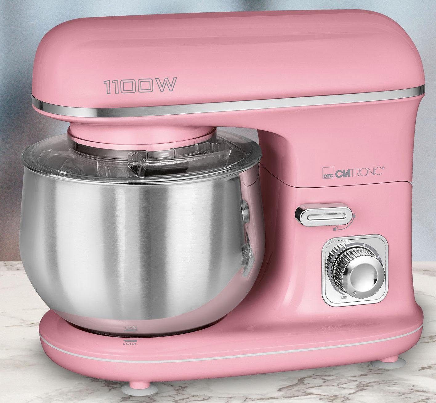 CLATRONIC Küchenmaschine KM 3711 pink, 1100 W, 5 l Schüssel,  Alu-Druckguss-Rührhaken – gleichmäßiges Verrühren auch größerer Mengen Teig