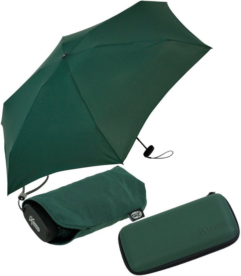iX-brella Taschenregenschirm Ultra Mini 15 cm winziger Schirm im Handy  Format, ultra-klein, mit Softcase-Etui - pineneedle green