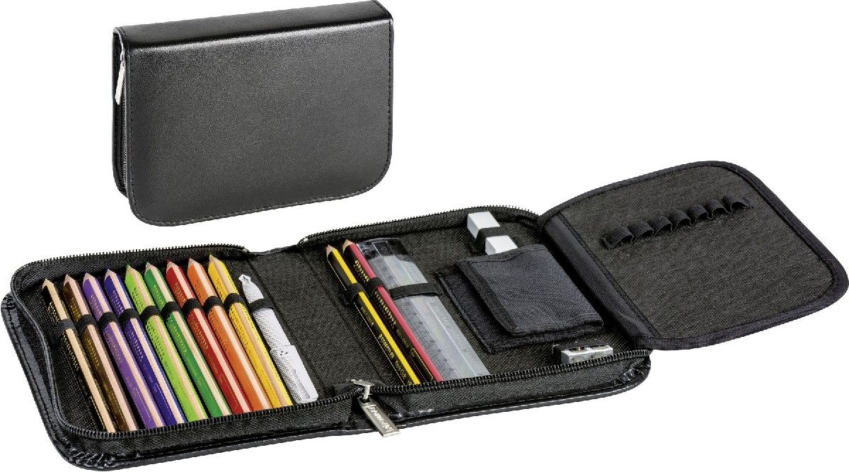 Federtasche Schüler-Etui Leder schwarz 1Klappe