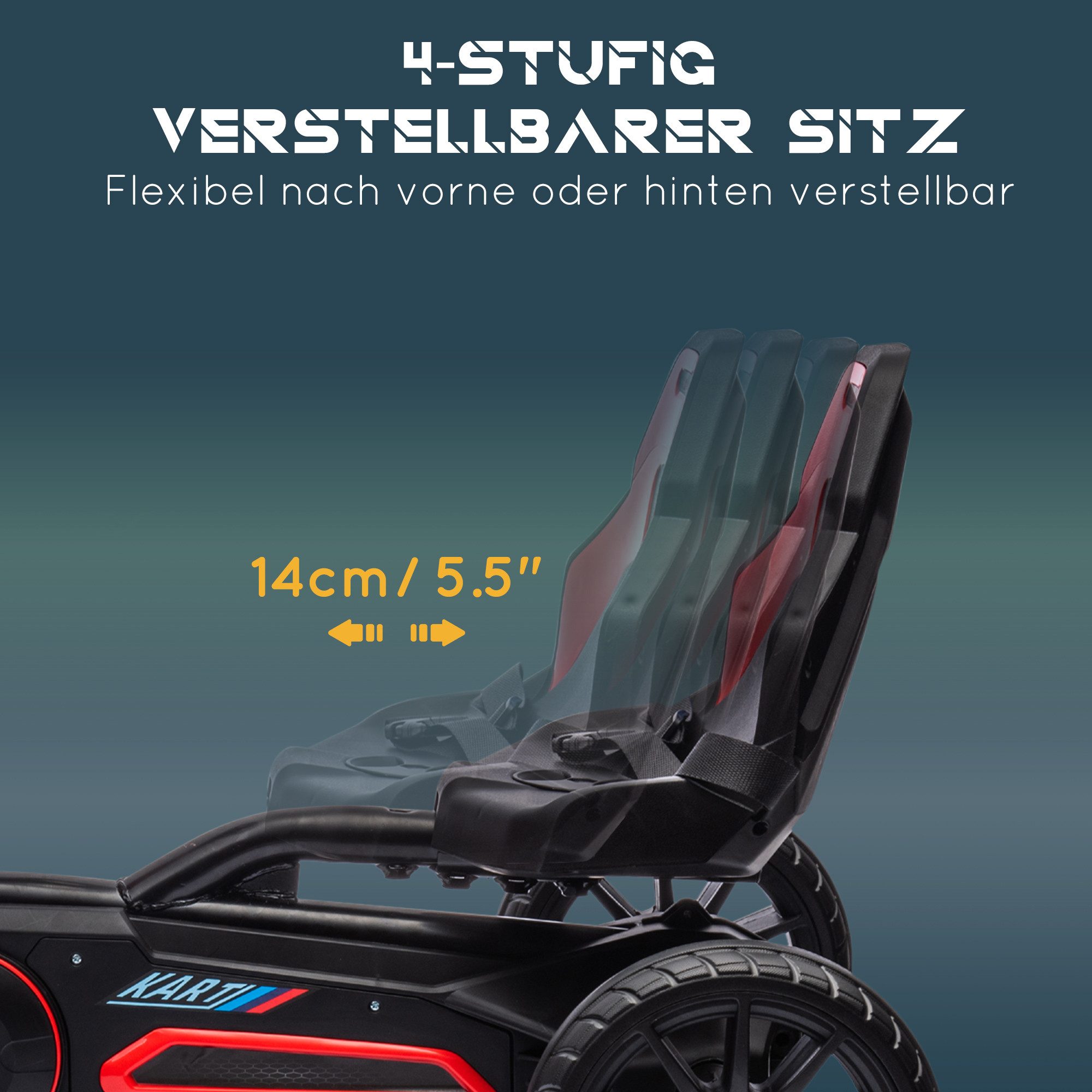HOMCOM Go-Kart Kinderfahrzeug mit verstellbarem Sitz, Tretauto, Outdoor, für Kinder, Rot – Bild 4 von 5