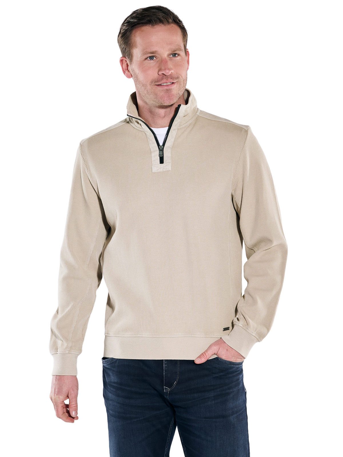 Engbers Sweatshirt Herren Sweatshirt mit Stehkragen, Beige günstig online kaufen