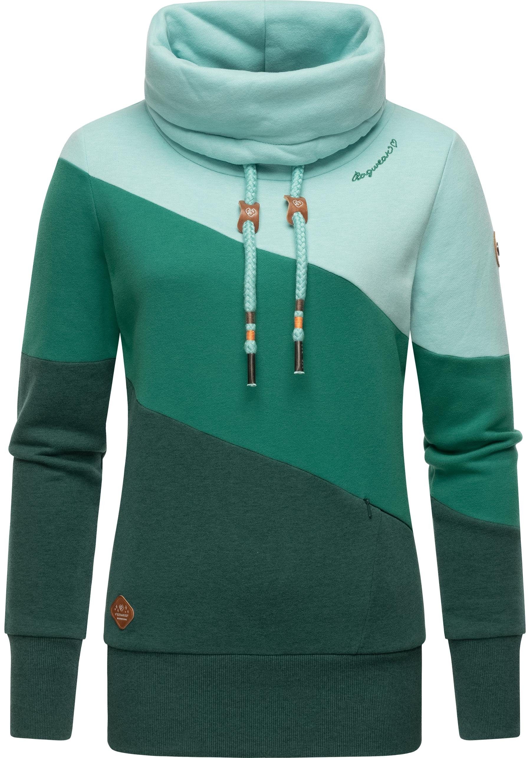 Ragwear Sweatshirt Rumika modischer Longsleeve Pullover mit Schlauchkragen grün