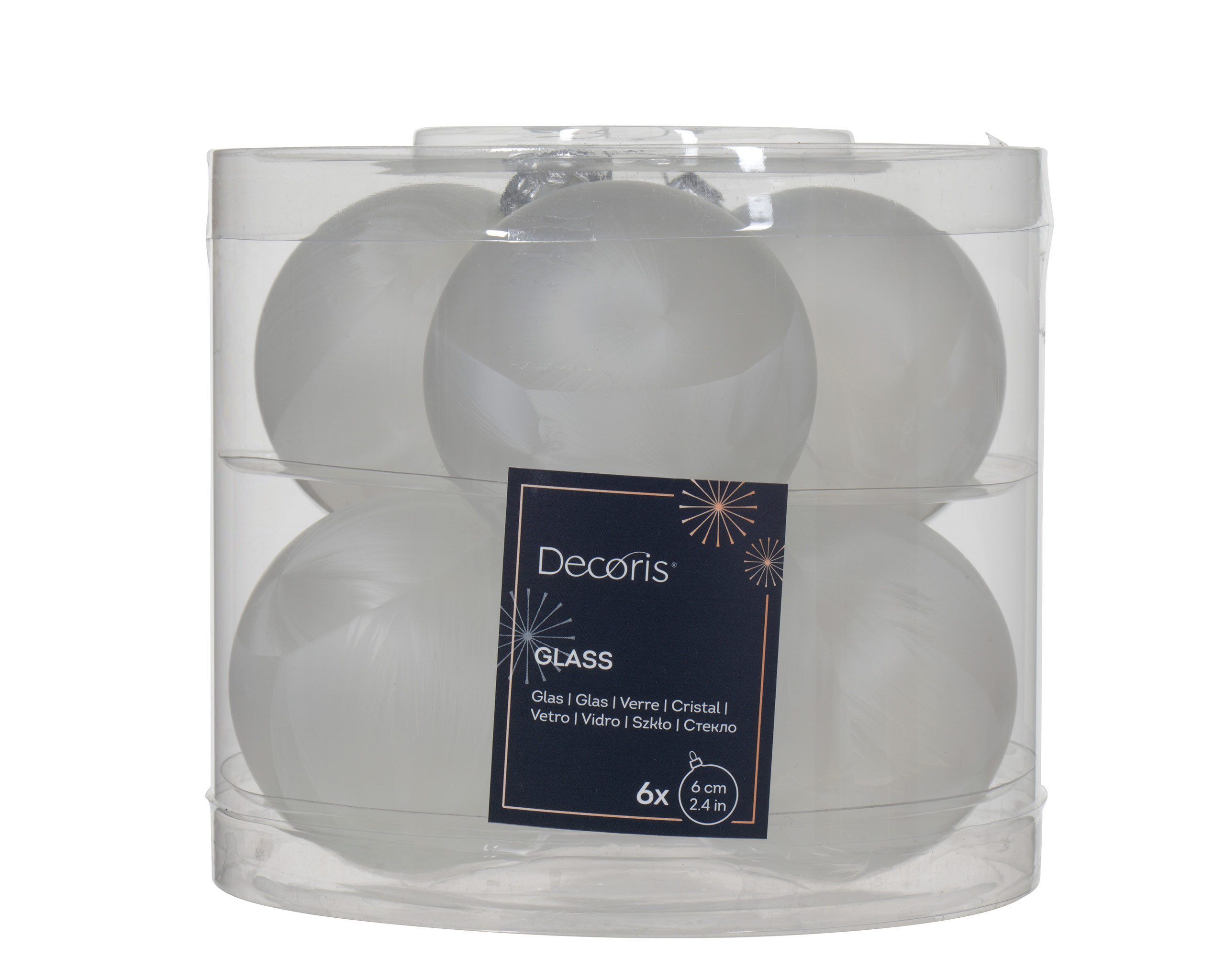 Kaemingk Weihnachtsbaumkugel, Weihnachtskugeln Glas 6cm x 6 Stück - Weiß Eislack transparent
