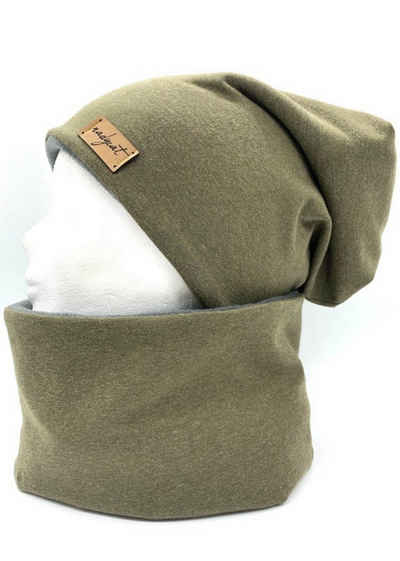 nadycat Beanie KHAKI meliert UNI (2-St., Beanie & Loop) handgefertigt aus der Lausitz