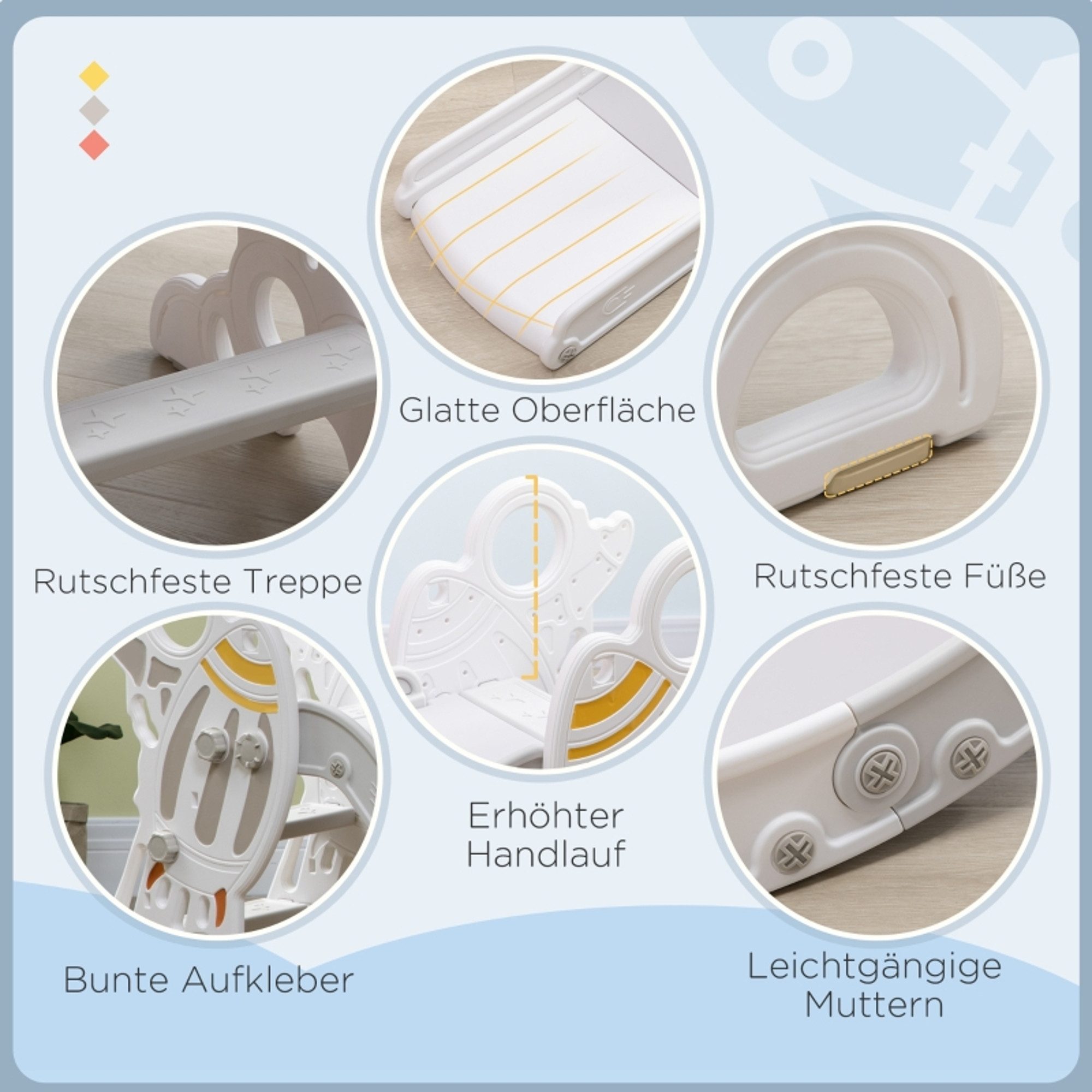 MC Star Rutsche für Kinder 1,5 bis 3 Jahre, Raketen-Design, Sticker-Set, grau, (157 x 46,5 x 80 cm)