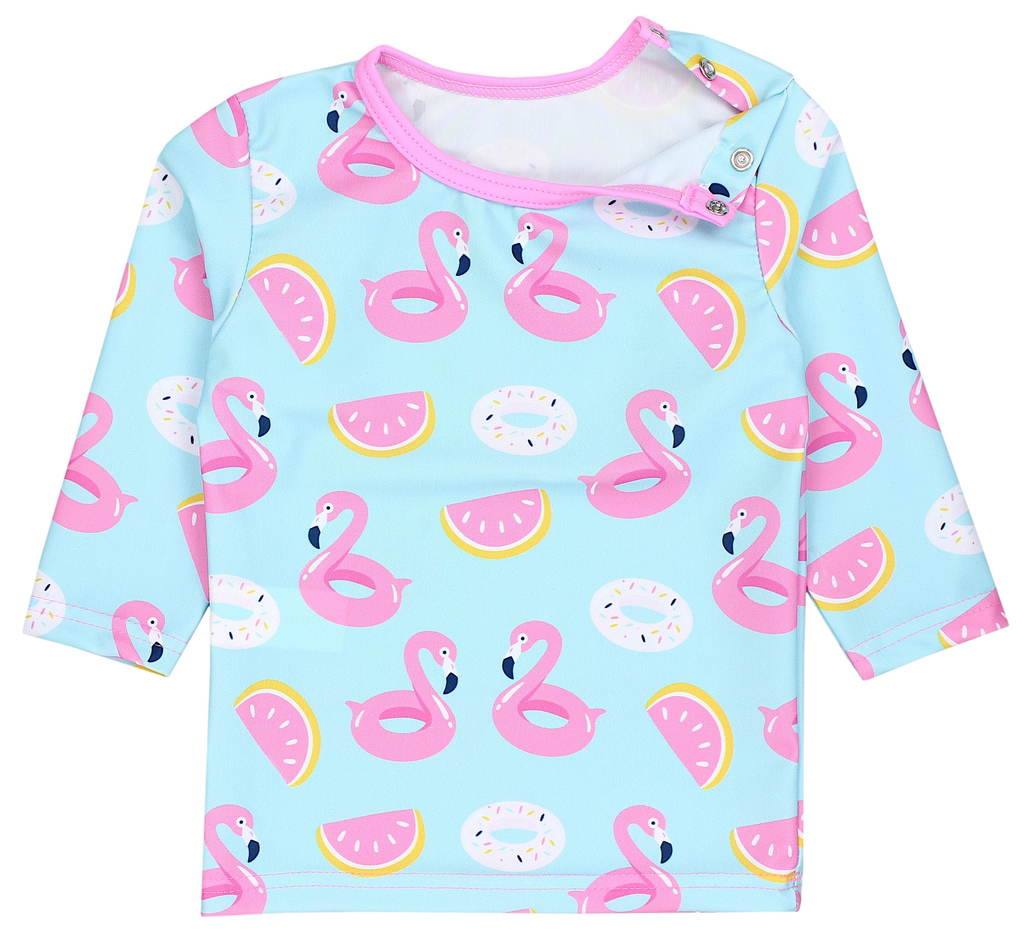 Hellgrün Shirt Badeanzug Zweiteiler Rosa Mädchen / Langarm Badeanzug Badehose / Kinder UV-Schutz Aquarti Baby Flamingos Set