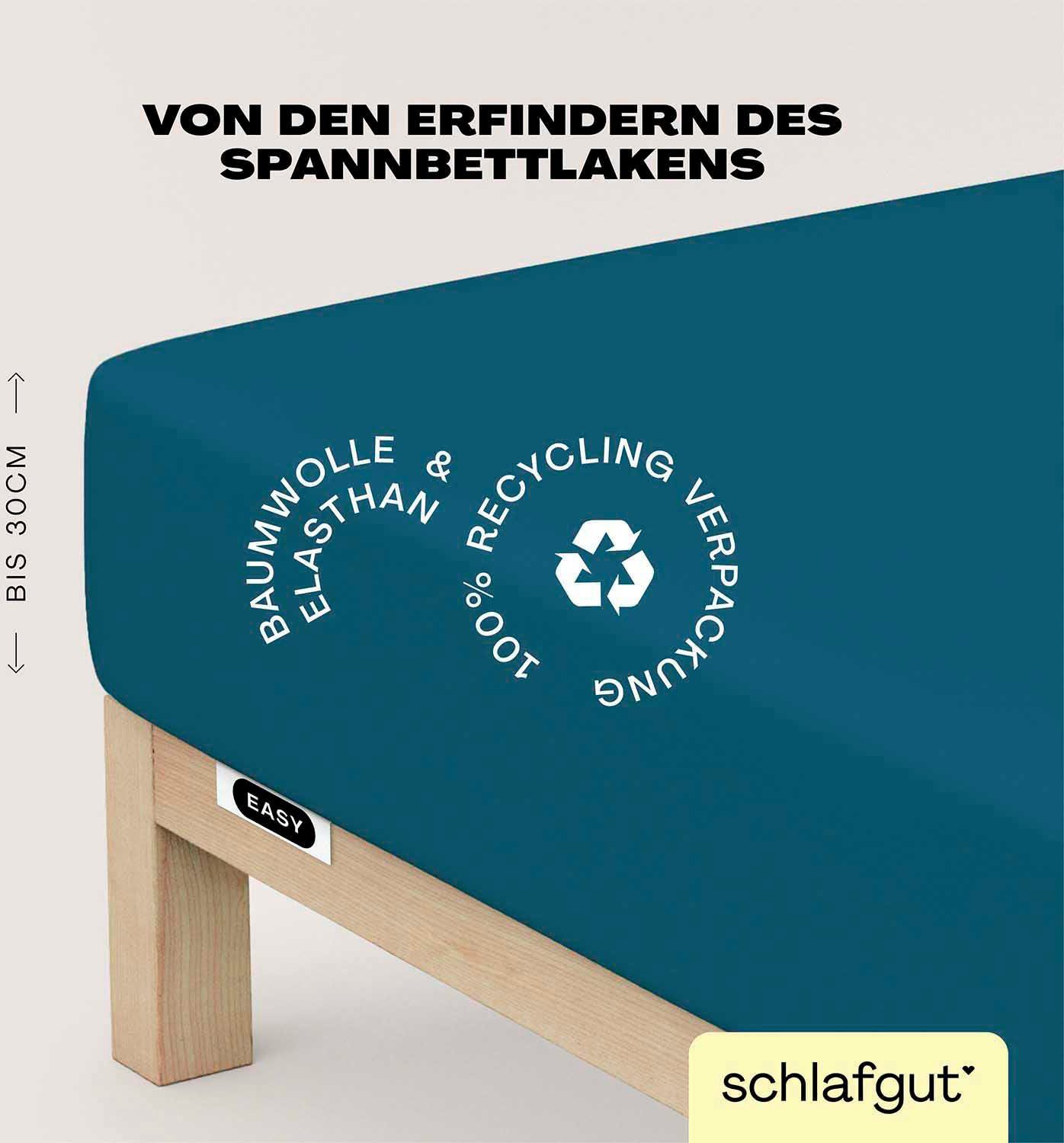 Schlafgut Spannbettlaken EASY JERSEY ELASTHAN Bettlaken, 170 g/m², 95% Baumwolle, 5% Elasthan, Jersey, Gummizug: rundum, (1 Stück), Spannbettlaken bis 30 cm Höhe, bügelfrei, pflegeleicht, perfekter Sitz