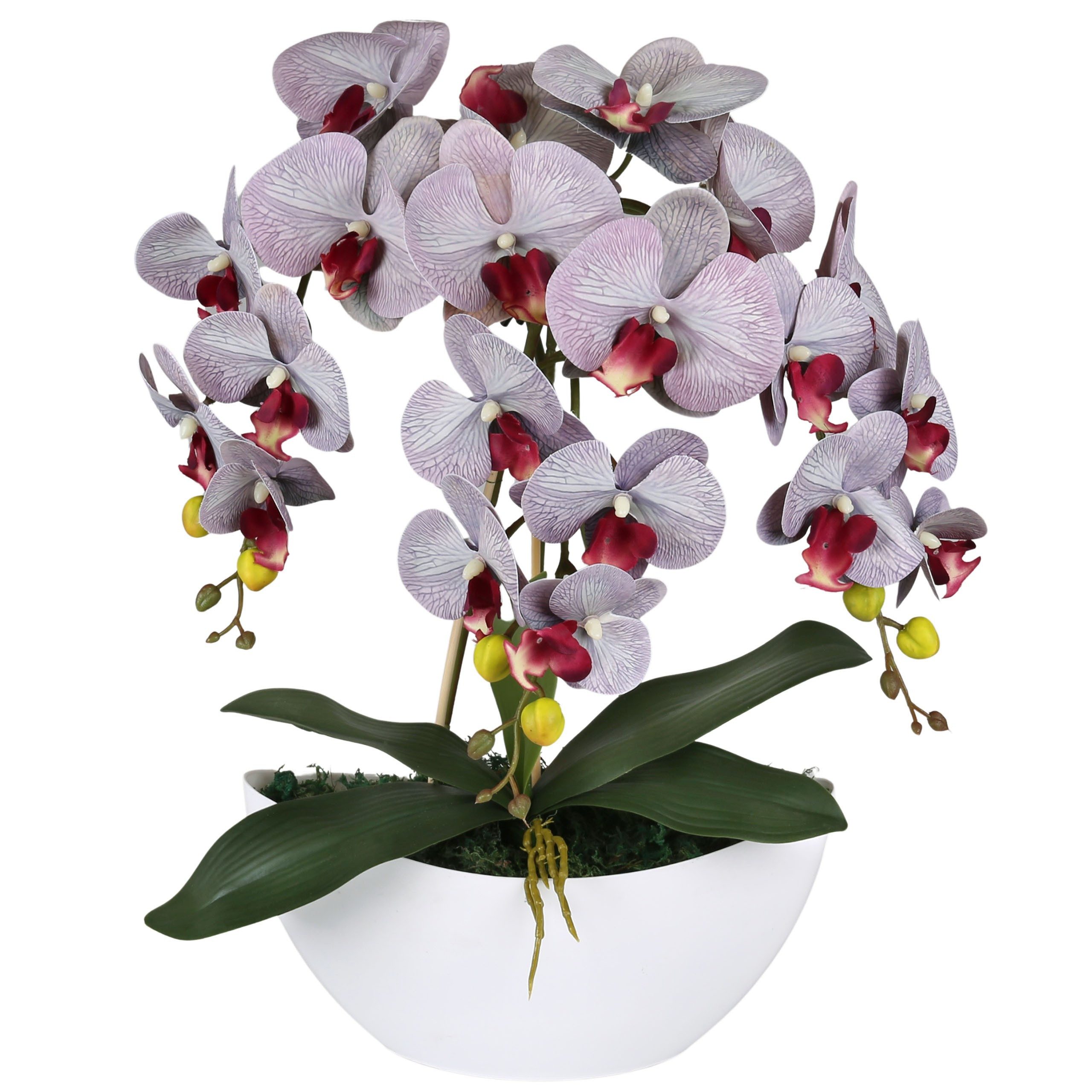 Kunstorchidee Künstliche graue Orchidee im Topf, wie lebendig, 3 Stiele 53 cm, Sarcia.eu