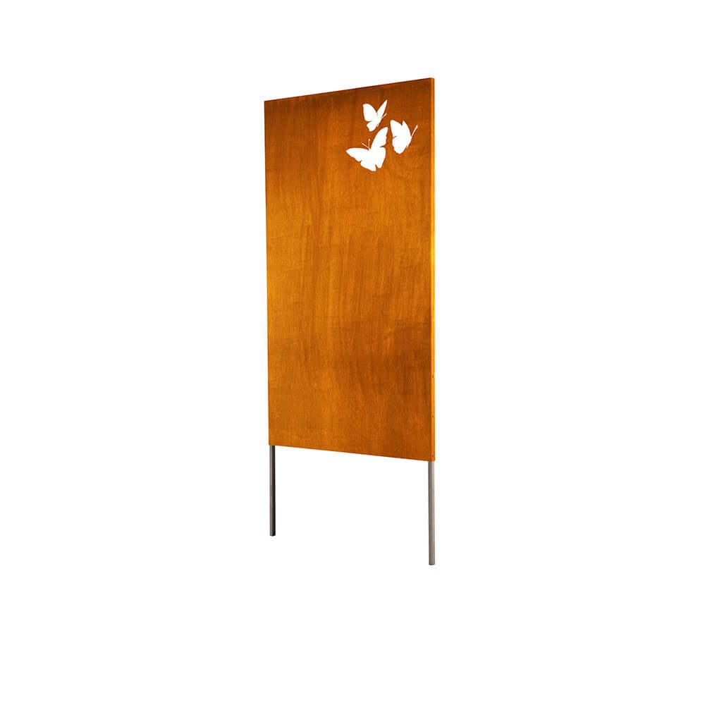 HOME DELUXE Sichtschutzelement BUTTERFLY - Made in Germany - 180 cm x 100 cm, (mit Pfosten), Strapazierfähig und wetterbeständig, Dekoschild, Rostschild