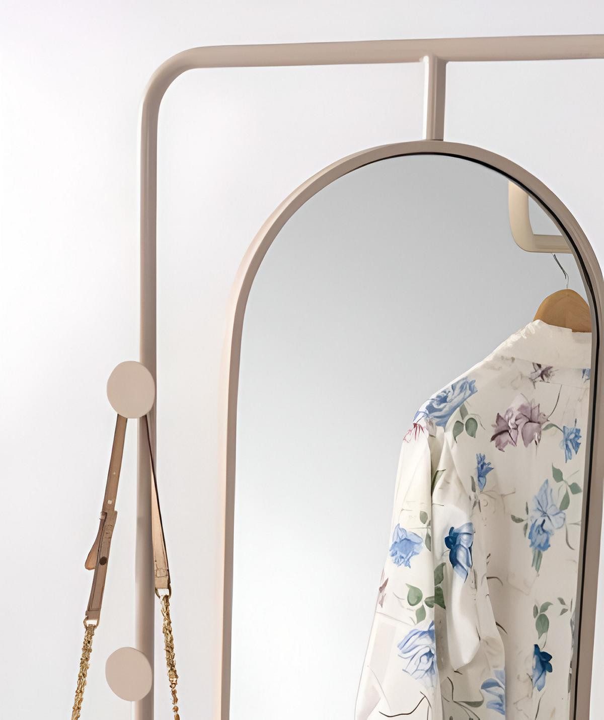 JVmoebel Kleiderständer Garderobenständer von JVMoebel mit Spiegel und Aufbewahrung in Beige, Made in Europa