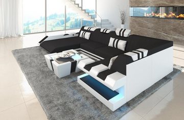Sofa Dreams Wohnlandschaft Sofa Stoff Couch Apollonia U Form Polster Stoffsofa, mit LED, wahlweise mit Bettfunktion als Schlafsofa, Designersofa