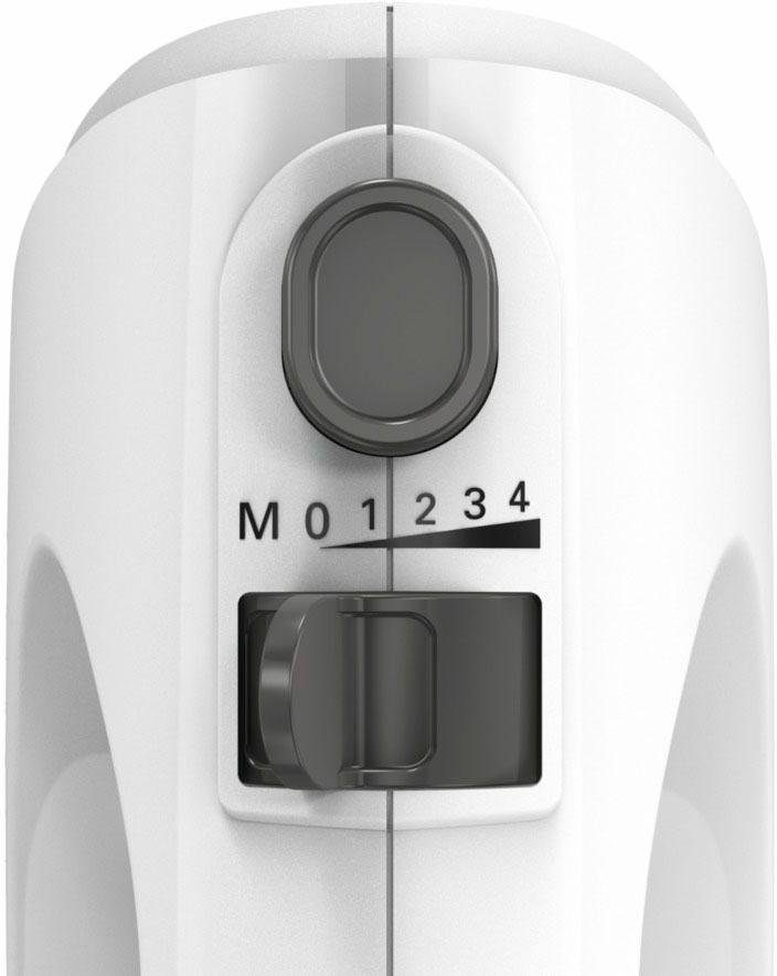 BOSCH Handmixer CleverMixx MFQ24200, Edelst. Rührbesen/Knethaken, 4 Stufen, weiß, 400 W, Auswurftaste, leichtes Gehäuse, Made in Europe