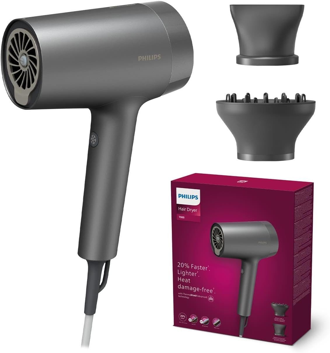 Philips Haartrockner BHD713/10, ThermoShield Advanced, Wasserionen.
