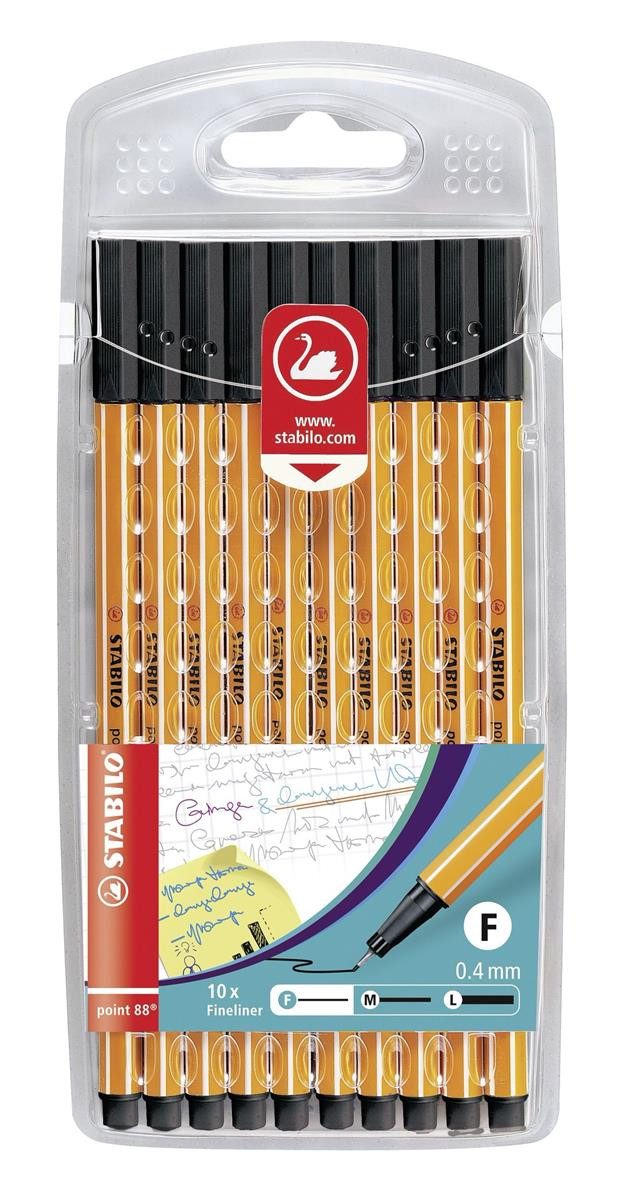 STABILO Folienstift STABILO® GB/8810-46 Fineliner point 88® Etui - 10er Pack, schwarz