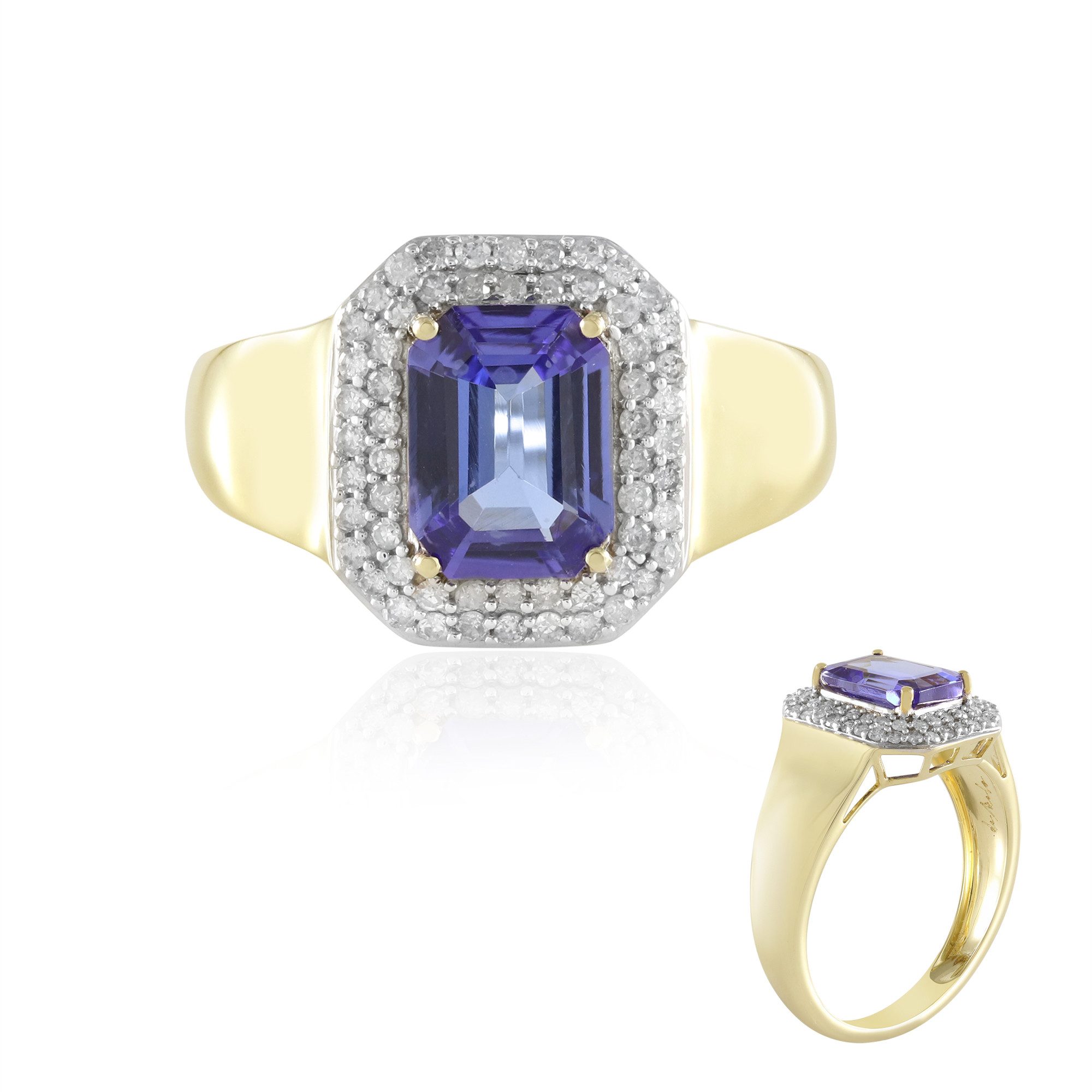 Cavill Diamantring Luxuriöser Tansanit Ring 1,575 ct Gelbgold 375 mit 58 Diamanten (1-tlg)