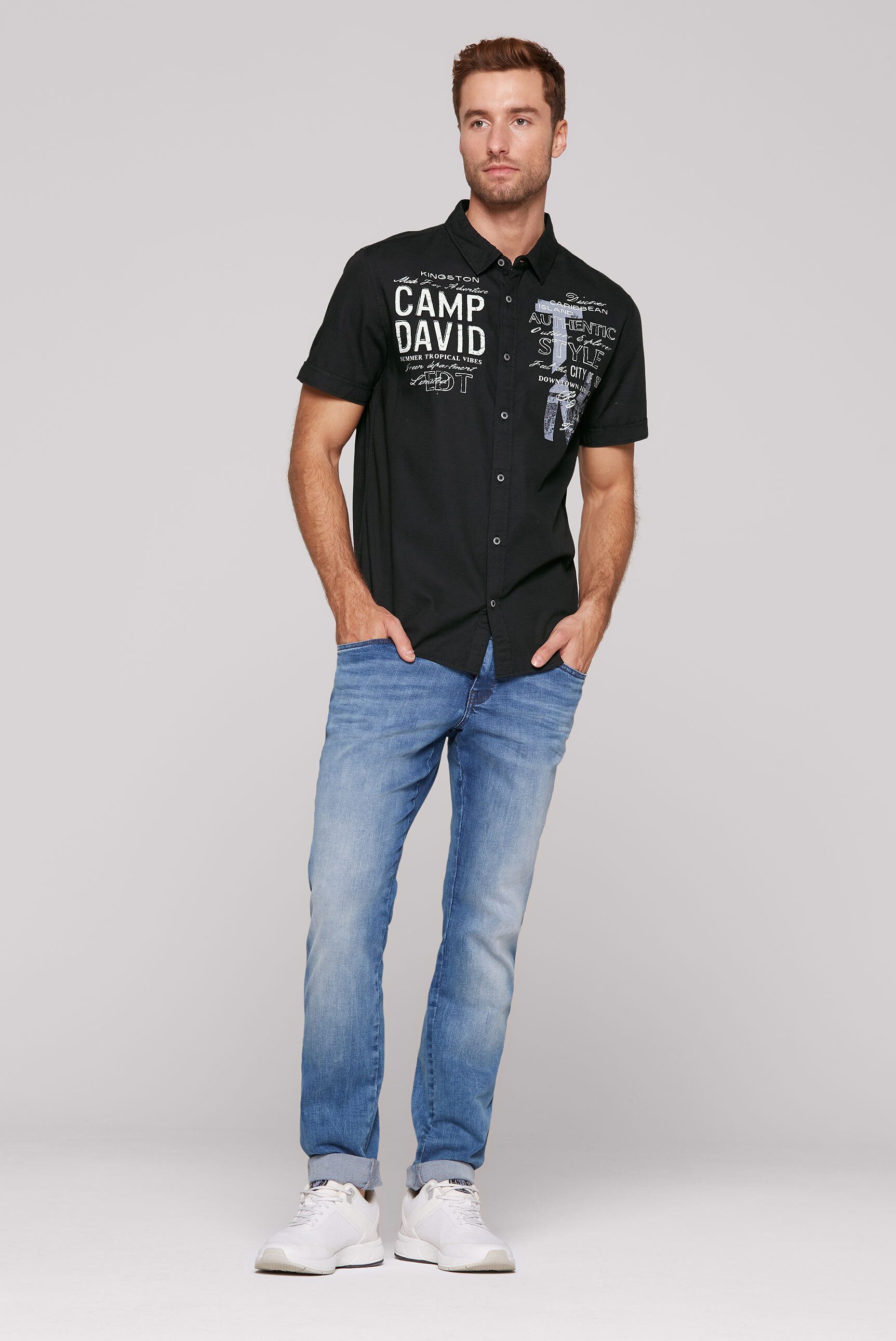 CAMP DAVID Kurzarmhemd mit Webstruktur