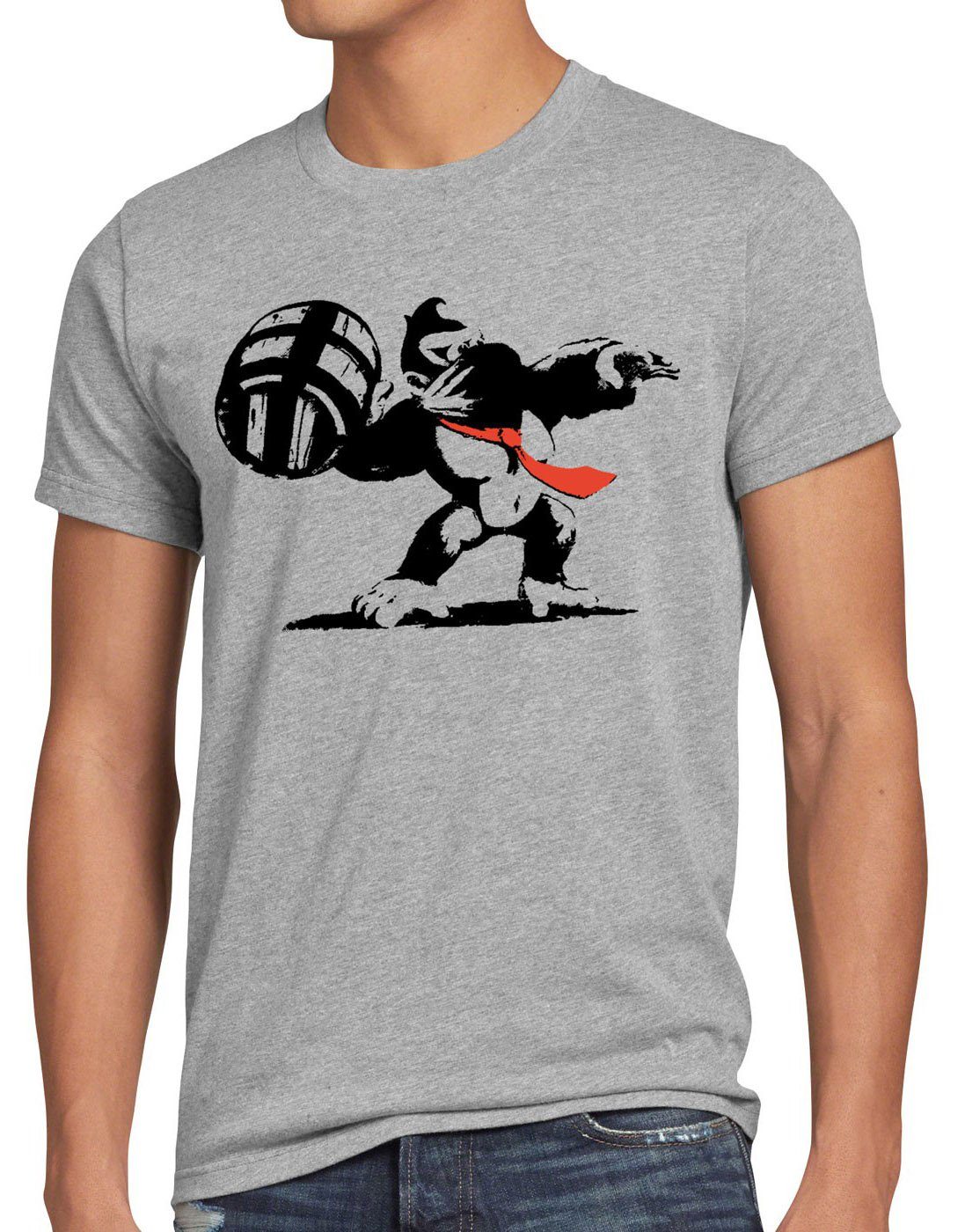 style3 Print-Shirt Herren T-Shirt Graffiti Kong donkey banksy geek snes nerd gamer switch nintendo grau meliert