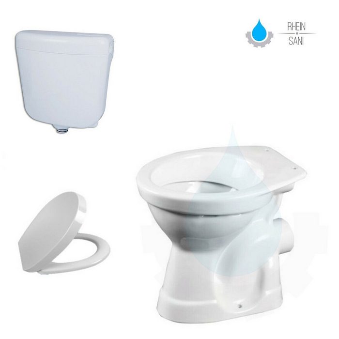 Aqua Blue Tiefspül-WC AQ-9002+AL0401+BV-AP1001 Stand WC Toilette Abfluss Wand Aquablue mit Spülkasten und Deckel