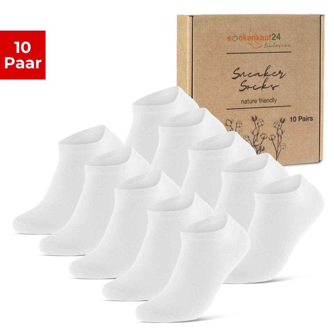 sockenkauf24 Sneakersocken 10 Paar Premium Sneaker Socken Herren & Damen aus (Weiß, 35-38) gekämmter Baumwolle ohne drückende Naht (Exclusive Line) - 70102T WP