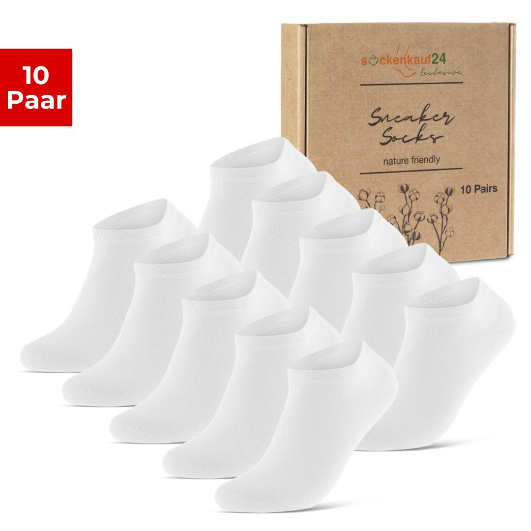 sockenkauf24 Sneakersocken 10 Paar Premium Sneaker Socken Herren & Damen aus (Weiß, 47-50) gekämmter Baumwolle ohne drückende Naht (Exclusive Line) - 70102T WP