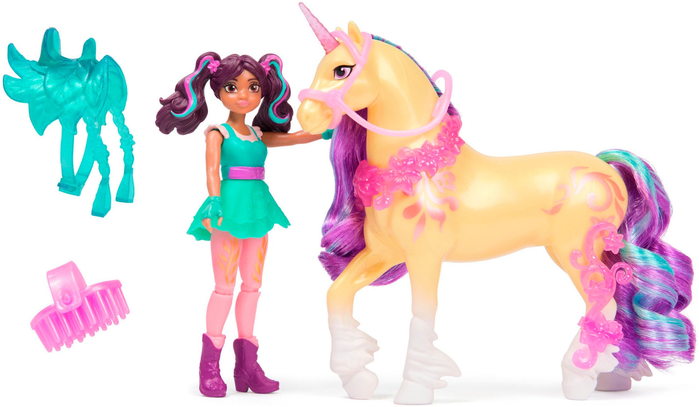 Spin Master Anziehpuppe Unicorn Academy - Ava & Einhorn Leaf, mit echter Mähne