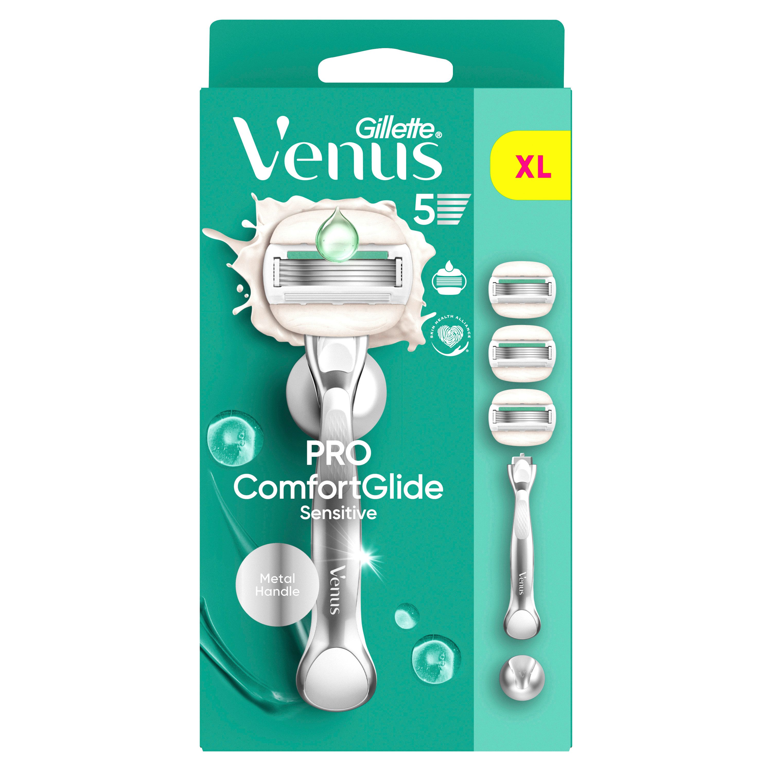 Gillette Venus Nassrasierer Comfortglide Sensitive + 3 Ersatzklingen + Duschhalterung
