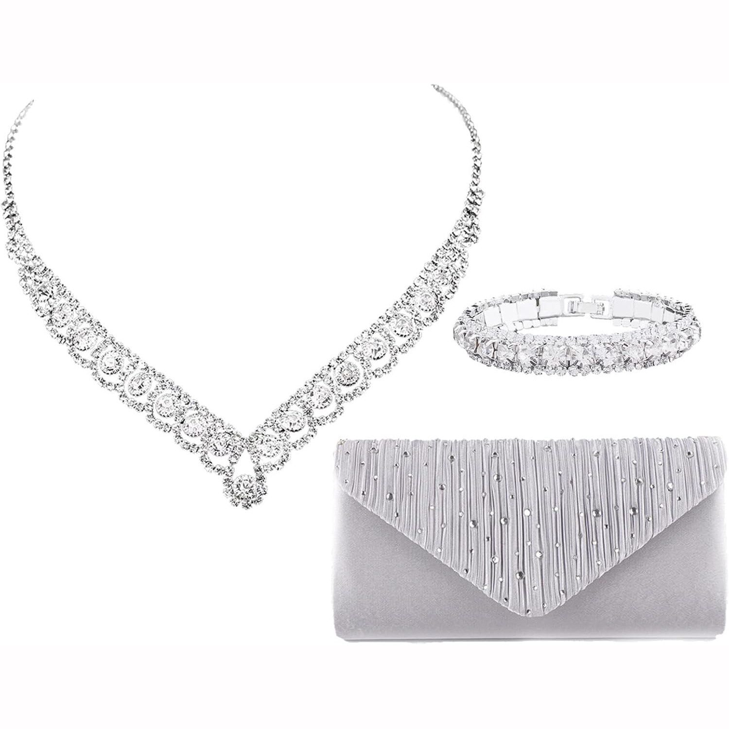 Coonoor Schmuckset Hochzeits- und Abendessen-Schmuck-Set, Halskette, Armband und Handtasche